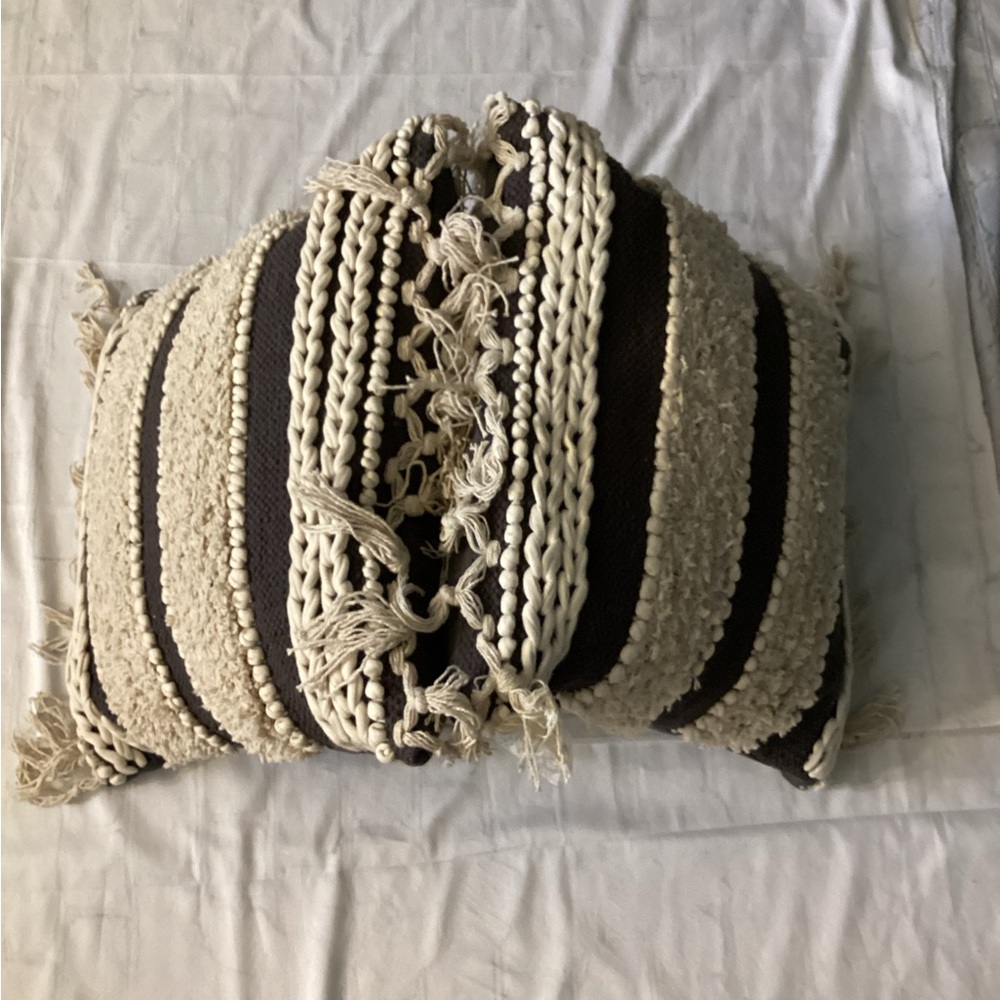 2 - PILLOWS (Striped Black and Cream Accent Pillows)